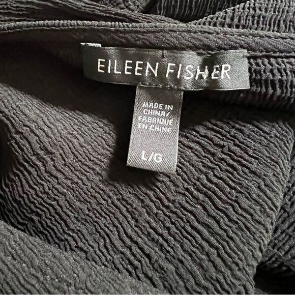 Eileen Fisher 100% Silk Textured Black V Neck Long Sleeve Oversized Tunic Top L - Picture 14 of 15